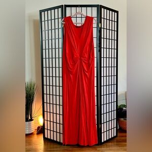 IMAN Red Knot Front Sleeveless Maxi Dress | Size 3X | Stretch Rayon